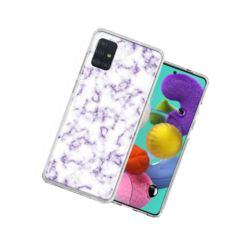 For Samsung Galaxy A51 Purple Marble Design Double Layer Phone Case Cover