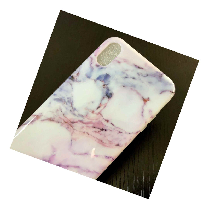 For Iphone Xs Max 6 5 Hard Rubber Gummy Gel Case Cover White Purple Marble