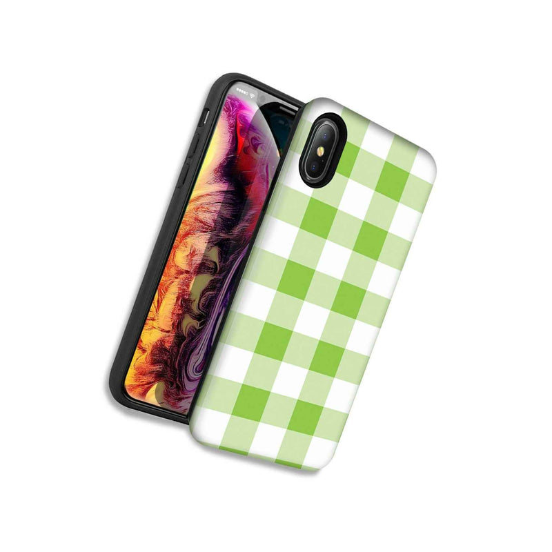 Green White Plaid Double Layer Hybrid Case Cover For Apple Iphone Xs X
