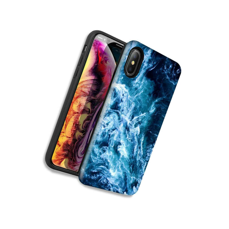 Deep Blue Ocean Waves Double Layer Hybrid Case Cover For Apple Iphone Xs Max