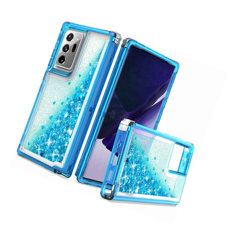 For Samsung Galaxy Note 20 Hard Hybrid Armor Full Body Case Blue Liquid Hearts