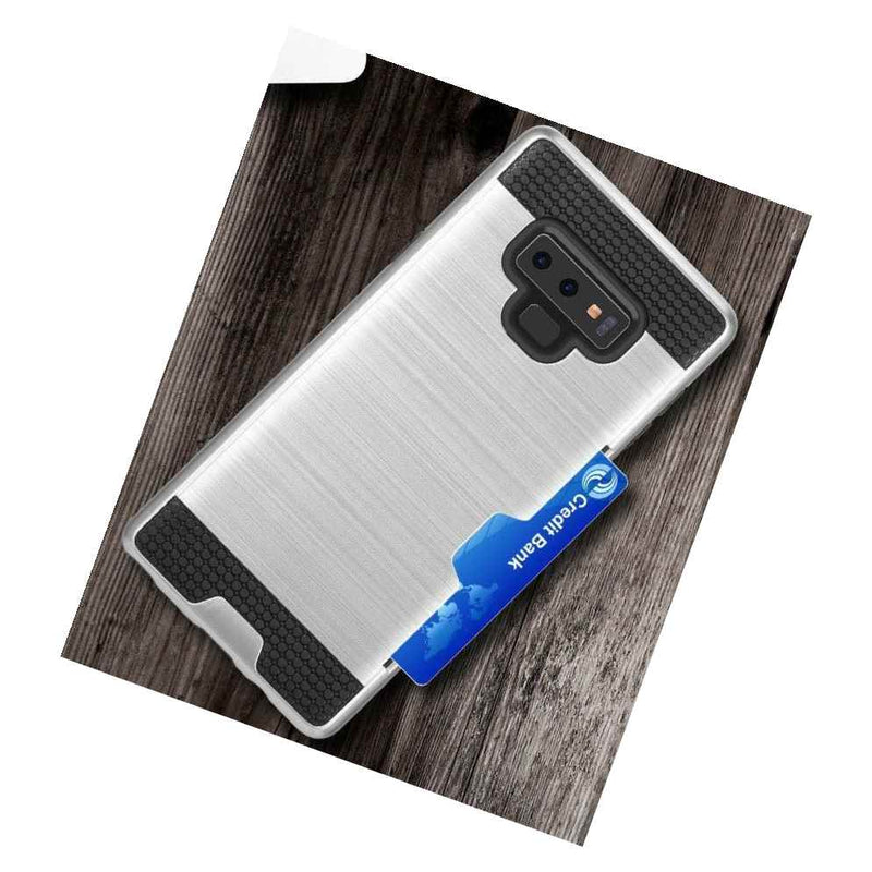 For Samsung Galaxy Note 9 Hard Hybrid Credit Card Slot Armor Case Cover Silver