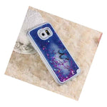 For Samsung Galaxy S6 Edge Dark Blue Liquid Glitter Butterfly Flower Skin Case