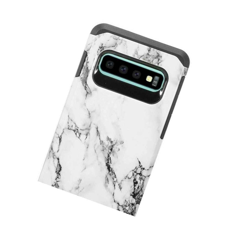 For Samsung Galaxy S10 6 1 Hard Hybrid Armor Case Cover White Marble Pattern