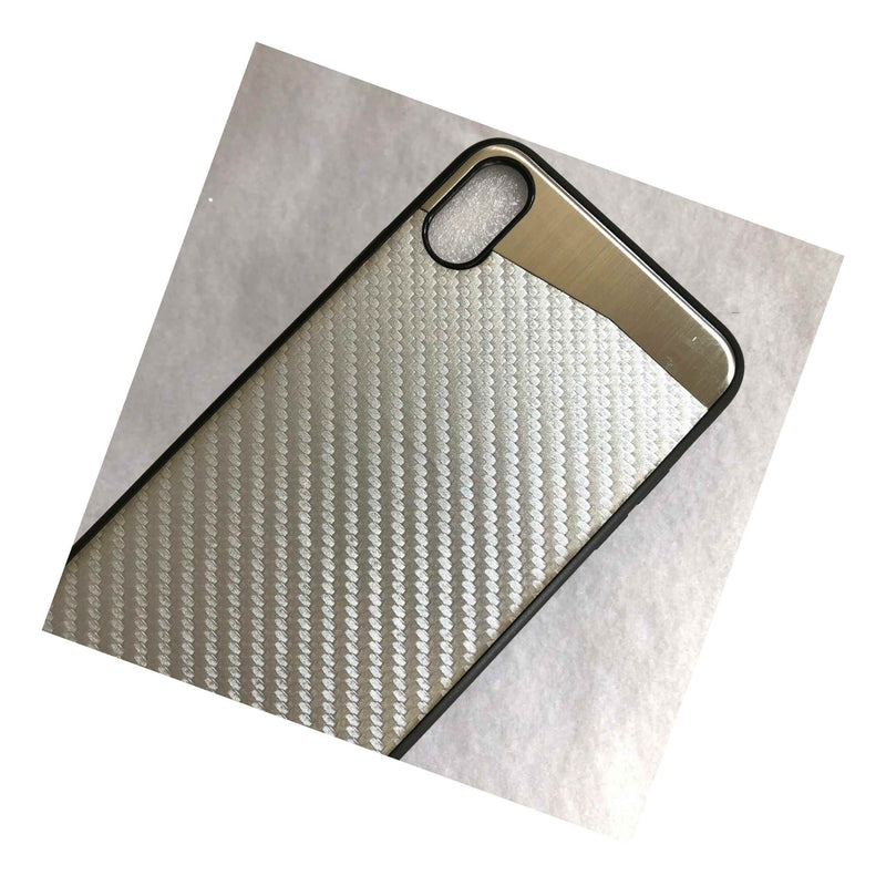 Iphone Xs Max 6 5 Tpu Rubber Magnetic Metal Back Plate Case Silver Carbon Fiber
