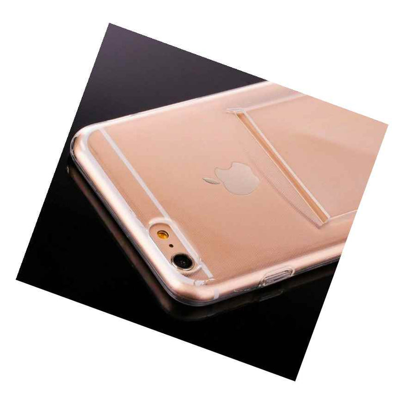 For Iphone 6 6S Rubber Skin Case Transparent Clear Credit Card Slot Holder
