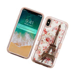 Iphone Xs Max 6 5 Hybrid Armor Rose Gold Case Paris Eiffel Tower Pink Flowers