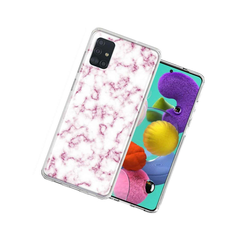 For Samsung Galaxy A51 Pink Marble Design Double Layer Phone Case Cover