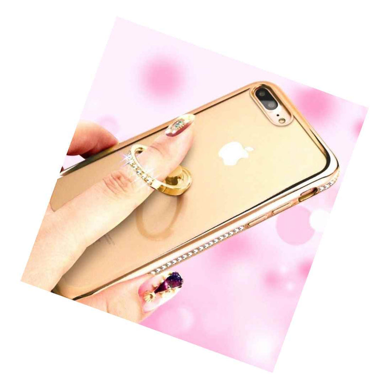 Iphone 7 Plus 8 Plus Hard Rubber Diamond Bling Case Gold Clear Ring Stand