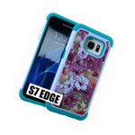 For Samsung Galaxy S7 Edge Hybrid Diamond Bling Case Blue Pink Pastel Flowers