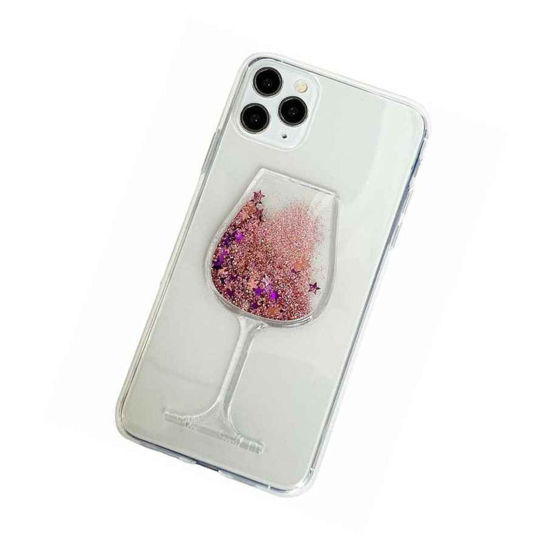 For Iphone 11 Pro Max 6 5 Rose Gold Wine Glass Glitter Liquid Tpu Rubber Case