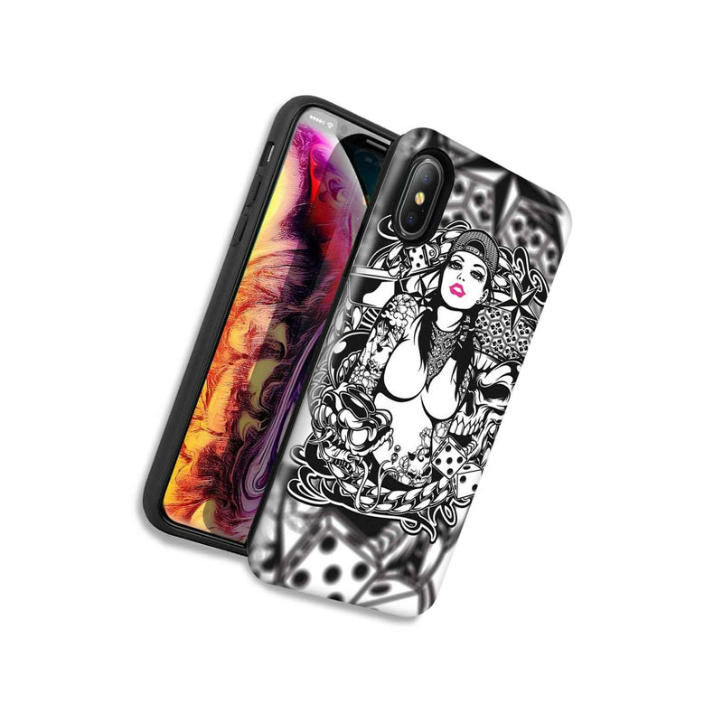 Tattoo Skull Girl Double Layer Hybrid Case Cover For Apple Iphone Xs X