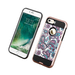 For Iphone 7 8 Hybrid Armor Hard Case Cover Rose Gold Purple Damask Flowers