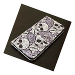 For Iphone 6 6S Plus Credit Card Wallet Pouch Holder Case Black Floral Skulls