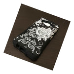 For Samsung Galaxy On5 G550 Hard Soft Hybrid Case Cover Black White Rose Lace