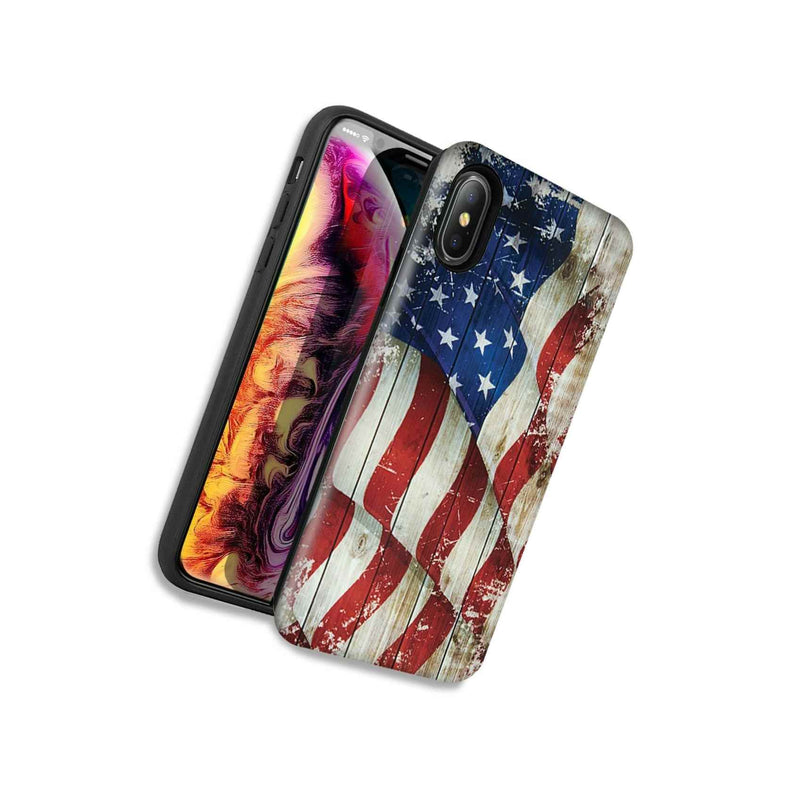 Vintage American Flag Double Layer Hybrid Case Cover For Apple Iphone Xs Max