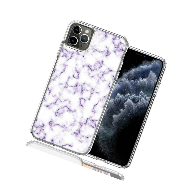 For Apple Iphone 12 Pro Max Purple Marble Design Double Layer Phone Case Cover