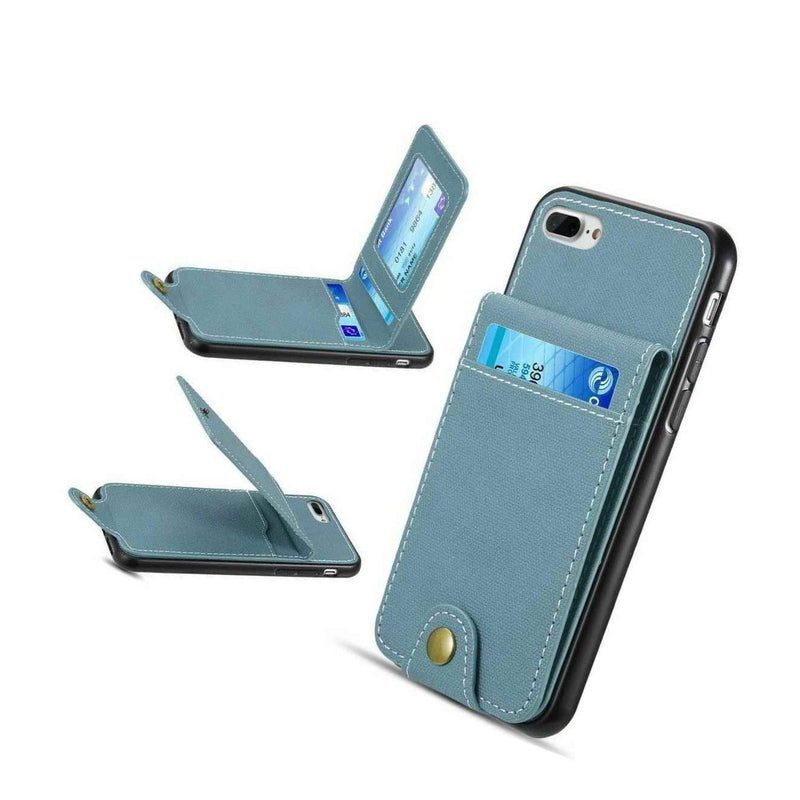 For Iphone 7 8 Plus Blue Denim Credit Card Wallet Diary Pouch Case Cover