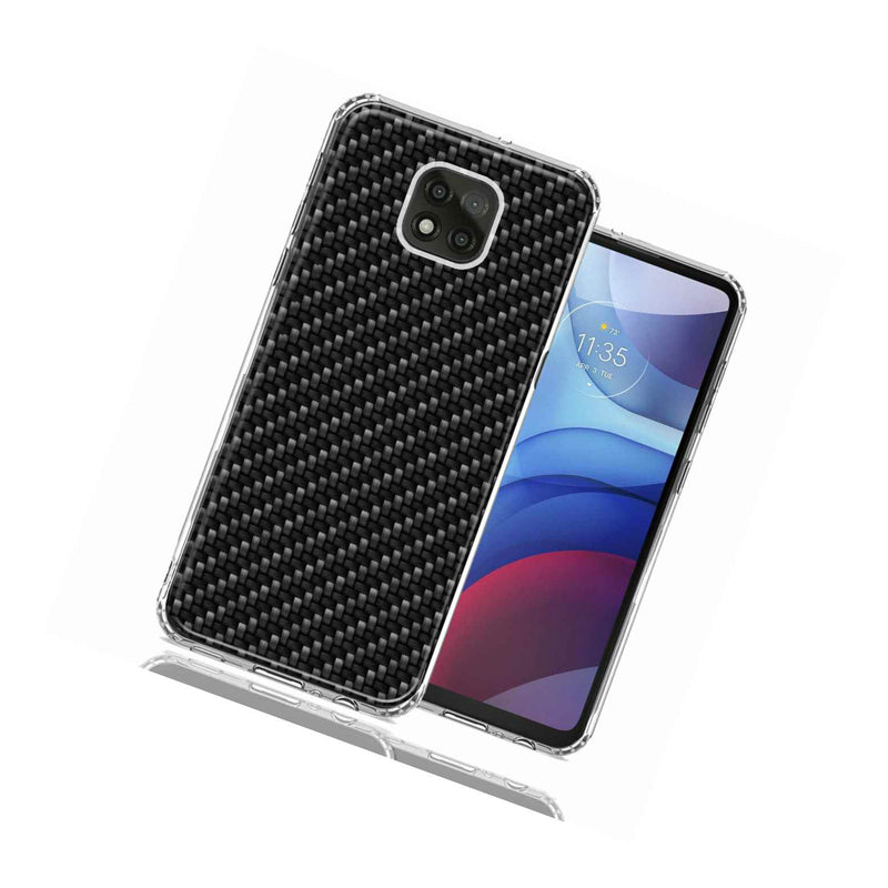 For Motorola Moto G Power 2021 Carbon Fiber Look Double Layer Case Cover