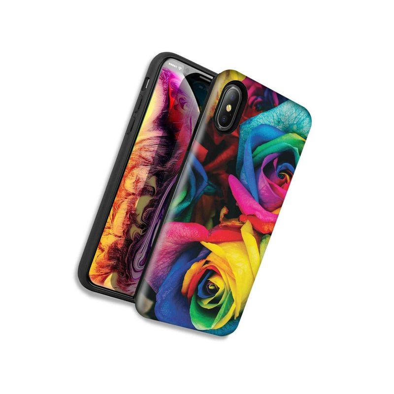 Colorful Roses Double Layer Hybrid Case Cover For Apple Iphone Xs Max