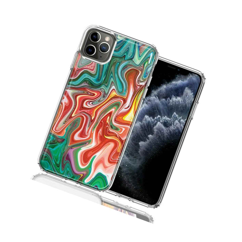 For Apple Iphone 12 Pro 12 Green Pink Abstract Design Double Layer Phone Case