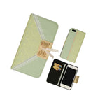 For Iphone 6 6S Leather Card Wallet Holder Pouch Case Mint Green Lace Bow
