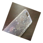 For Iphone 6 6S Hard Tpu Rubber Gummy Case Cover Clear Glitter Silver Stars