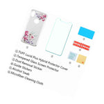 Iphone Xs Max 6 5 Hybrid Armor Case Pink Diamond Bling Flower W Temper Glass