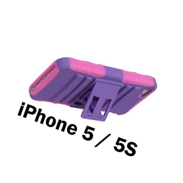 For Iphone Se 5S Hard Soft Rubber Hybrid Armor Pink Purple Kickstand Skin Case