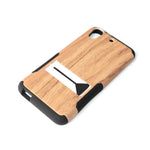 For Htc Desire 626 626S Hard Soft Rubber Hybrid Case Cover Brown Wood Kickstand