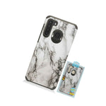 For Samsung Galaxy A21 Hard Hybrid Armor Phone Case Cover White Marble Pattern