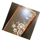 For Iphone 6 6S Plus Hard Tpu Rubber Case Gold White Diamond Bling Flowers