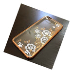For Iphone 6 6S Plus Hard Tpu Rubber Case Gold White Diamond Bling Flowers