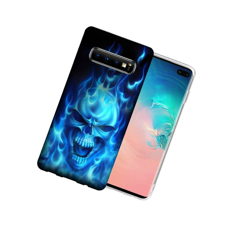 For Samsung Galaxy S10E Flaming Skull Design Tpu Gel Phone Case Cover
