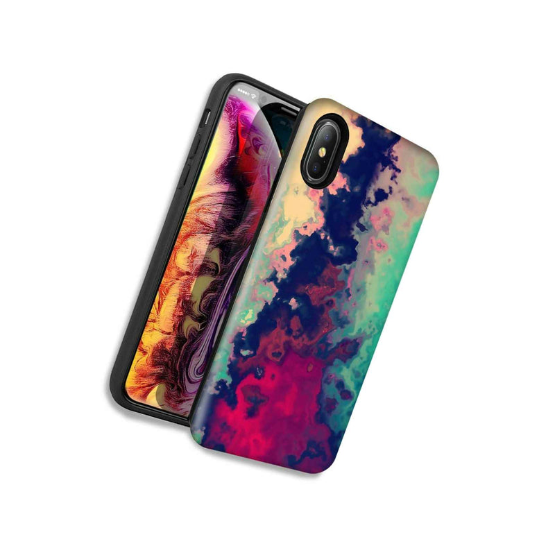 Watercolor Paint Double Layer Hybrid Case Cover For Apple Iphone Xs X