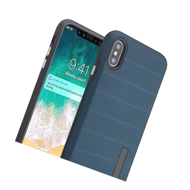 For Iphone Xs Max 6 5 Hard Rugged Hybrid Armor Navy Blue Non Slip Case Cover