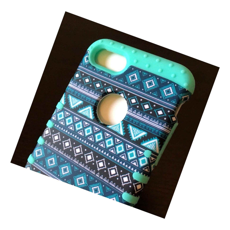 For Iphone 7 Iphone 8 Hard Hybrid Armor Case Teal Green Blue Aztec Tribal