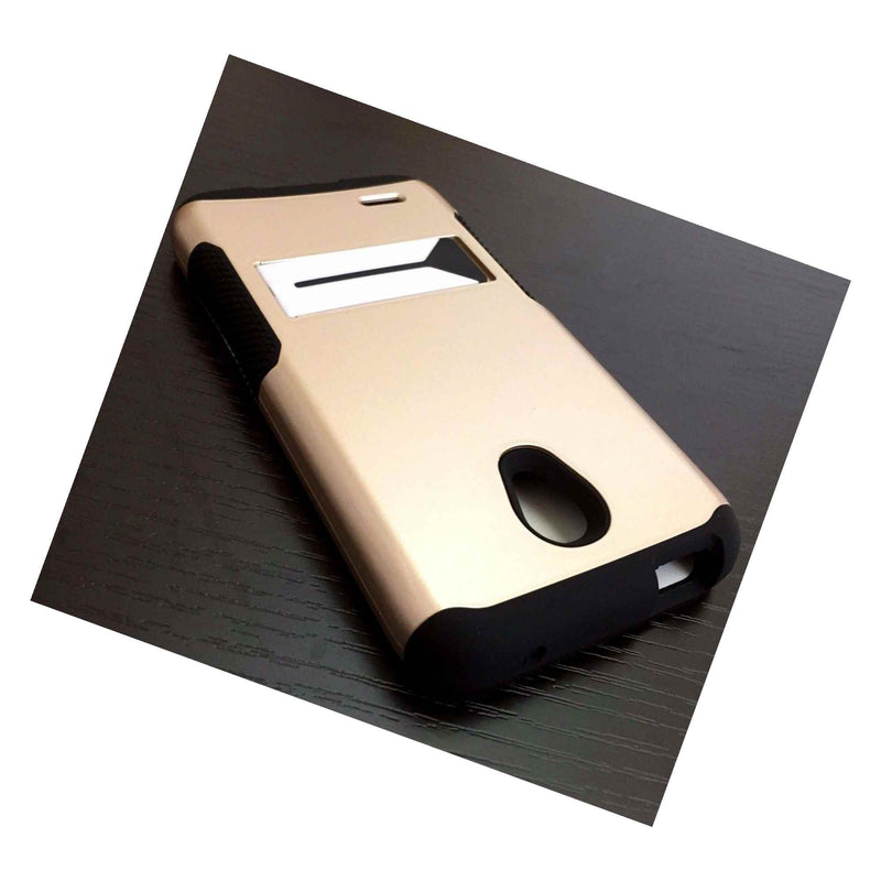 Onetouch Conquest 7046T Hard Soft Rubber Hybrid Armor Skin Case Gold Kickstand