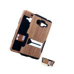 For Samsung Galaxy Grand Prime G530 Hard Soft Rubber Hybrid Case Brown Wood