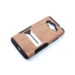 For Samsung Galaxy Grand Prime G530 Hard Soft Rubber Hybrid Case Brown Wood