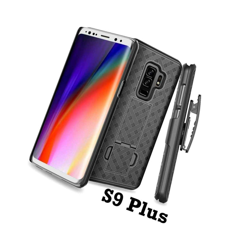For Samsung Galaxy S9 Plus Hard Holster Kickstand Case Cover Belt Clip Black