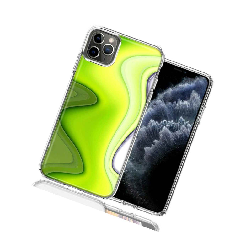 For Apple Iphone 12 Pro Max Green White Abstract Design Hybrid Phone Case