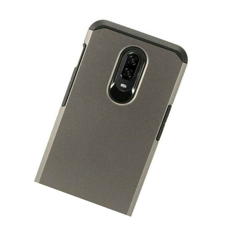 For One Plus 6T Hard Hybrid Armor Impact Phone Skin Case Grey Non Slip Cover