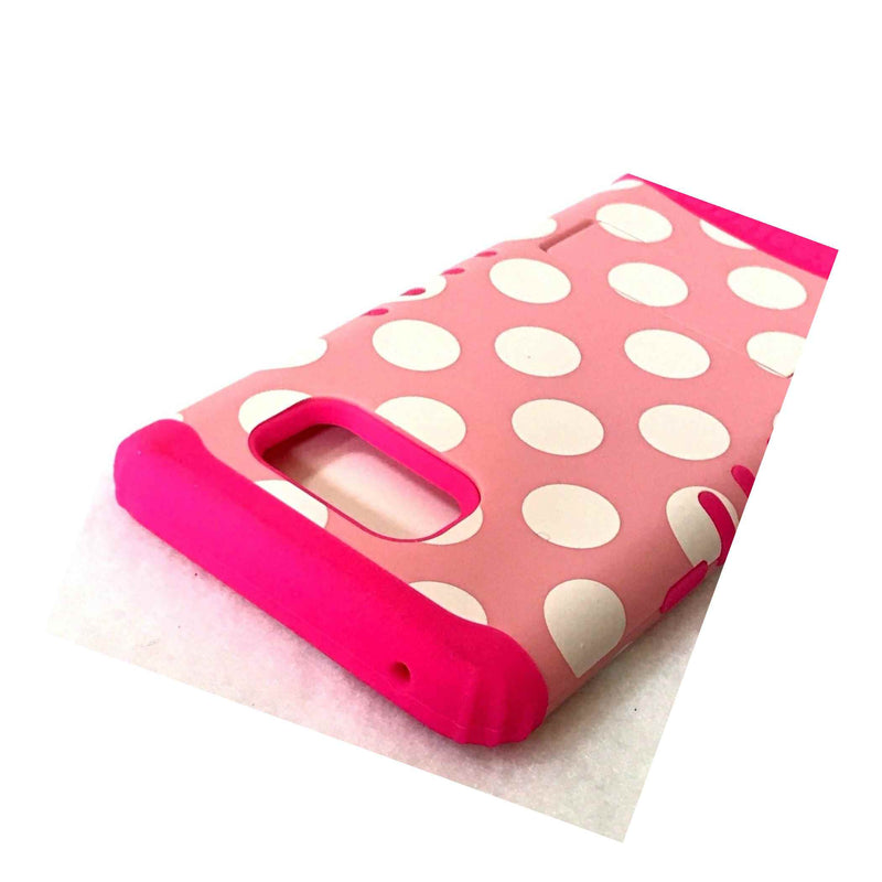 For Samsung Galaxy Note 5 Hard Soft Rubber Hybrid Armor Case Pink Polka Dots