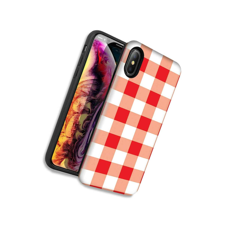 Red White Plaid Double Layer Hybrid Case Cover For Apple Iphone Xr