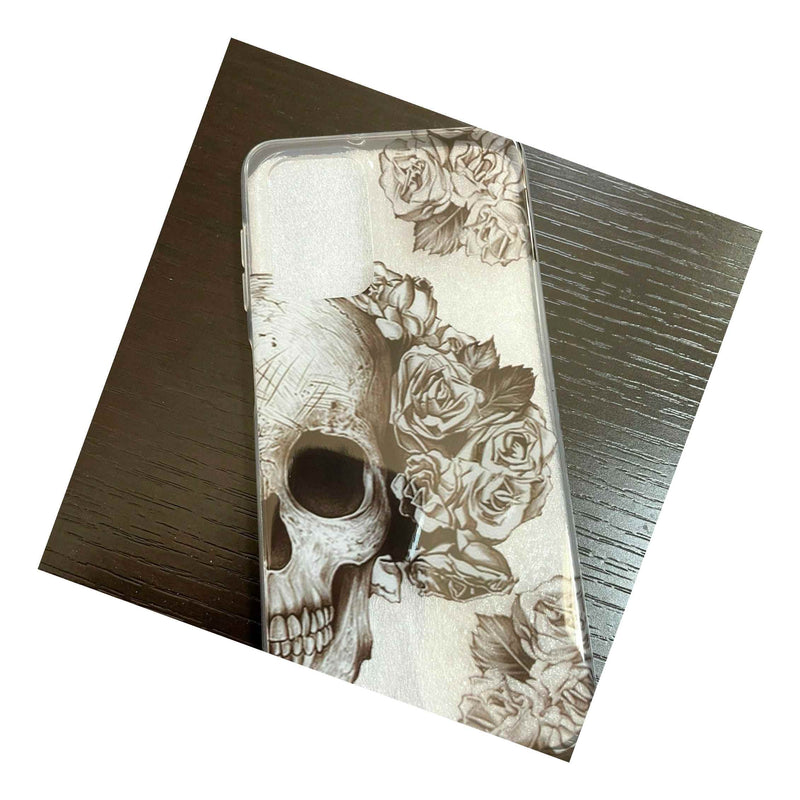 For Samsung Galaxy A32 5G Clear Tpu Rubber Case Cover Black Skull Rose Flowers