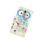For Lg K7 Tribute 5 Leather Wallet Holder Pouch Case Green Blue Flowers Owl