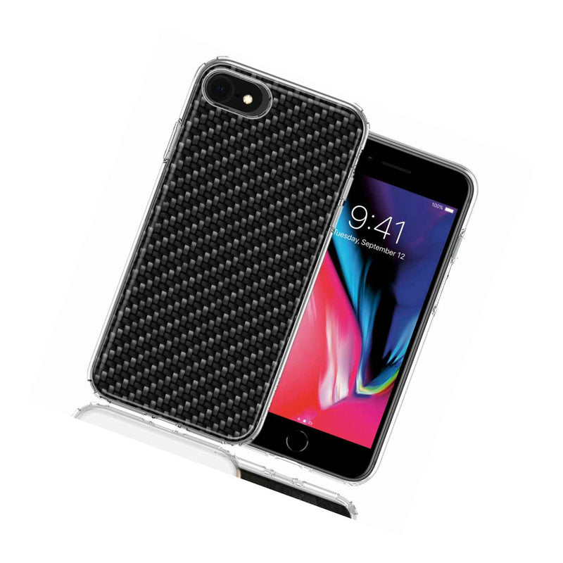 For Apple Iphone 6 7 8 Se Carbon Fiber Look Double Layer Phone Case Cover