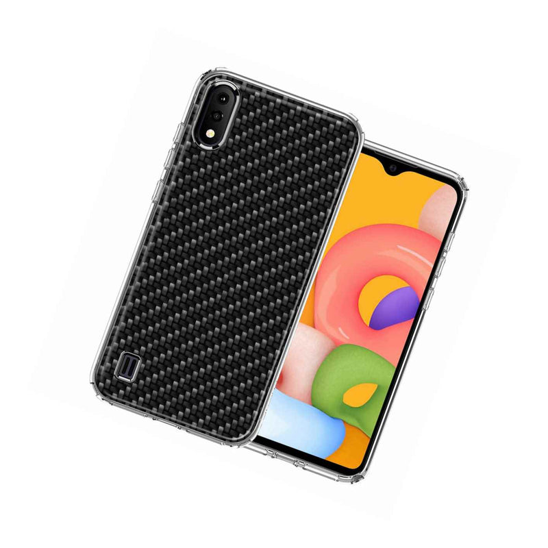 For Samsung Galaxy A01 Carbon Fiber Look Double Layer Phone Case Cover