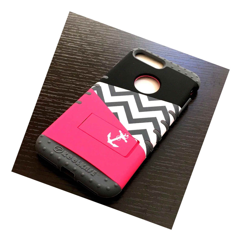 Iphone 7 8 Plus Hybrid Hard Soft Rubber Case Cover Pink Gray Chevron Anchor